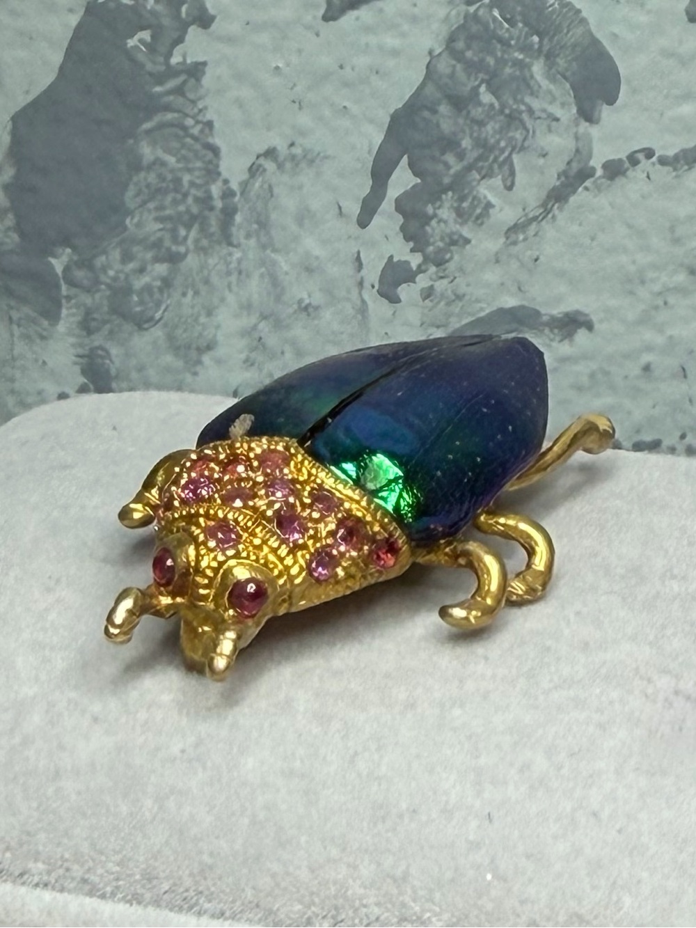 Ancient Egyptian 18K Yellow Gold Genuine Ruby Scarab Beetle Brooch Pendant
